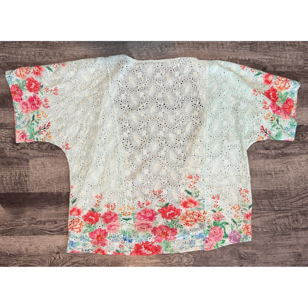 Tolani Floral Eyelet Kimono Top XL | Boho Resort Cottagecore Layer - Picture 5 of 8